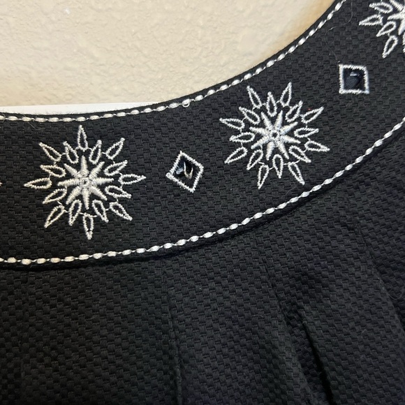 Jessica Howard Black Midi Dress with White Embroidery at neck and bottom hem. - Picture 6 of 6